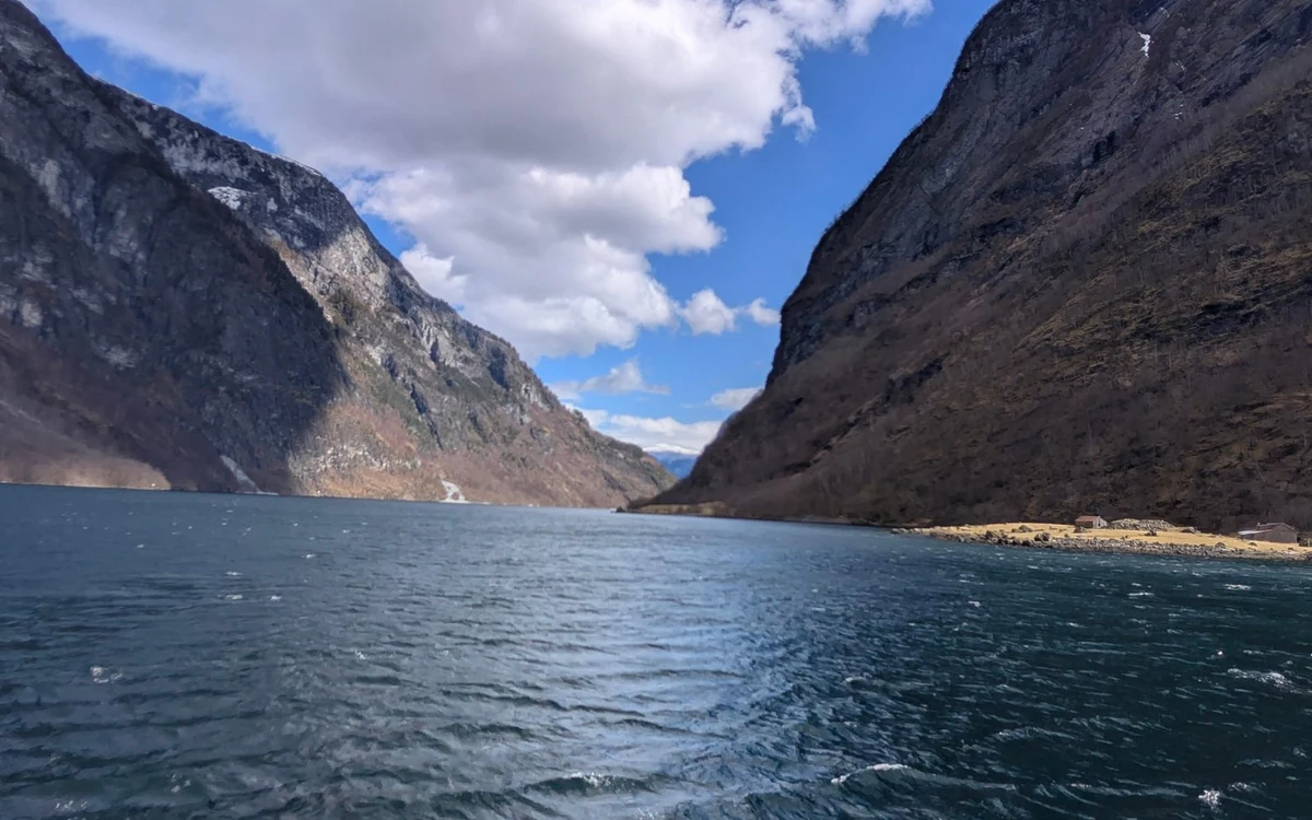 The open deck of a fjord cruise boat on the N&aelig;r&oslash;yfjord