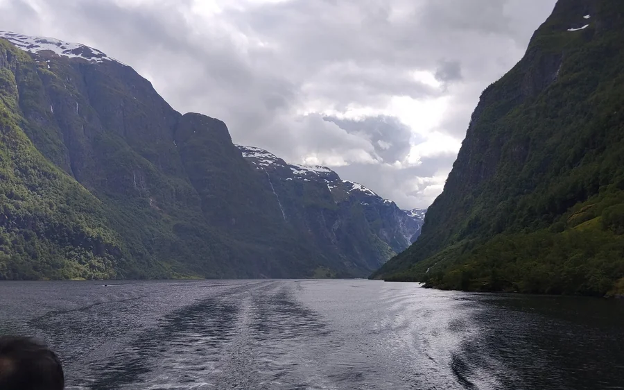 The fjord near Flåm under snow in winter